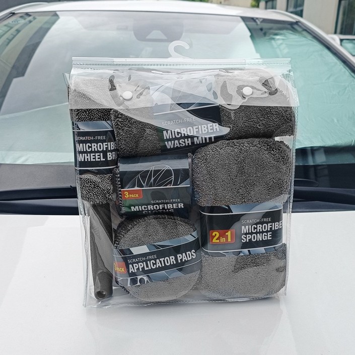 재고 정리 세일자동차 미용 청소세트 , 가정용 세차 핸드글로브, 수건, 닦는 수납, 왁스 바르는 스폰지, 휠훅 브러시 자동차 셀프세차 품세트 새차선물, 1세트
