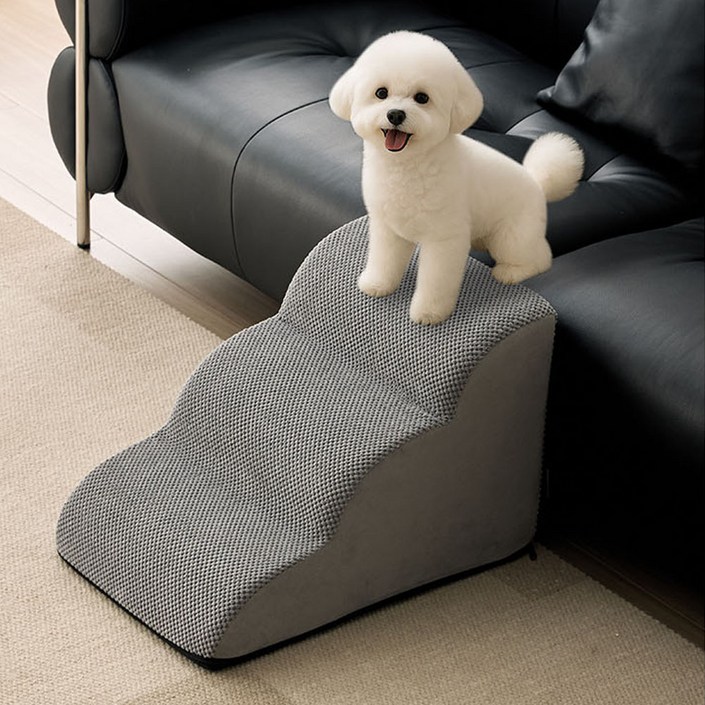 강아지 계단 높은 침대용계단 소형견 소파 침대 옆 3단계 계단 세탁 가능 기어올림 경사면, 회색 3단레이어 높이 35cm