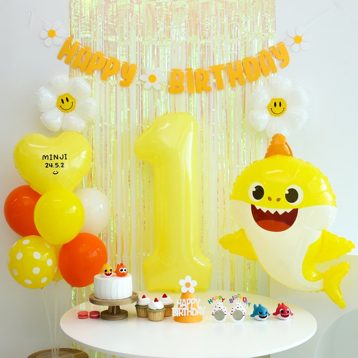 이벤트홀릭 아기상어 풍선 생일파티용품 세트자유레터링 두돌생일상