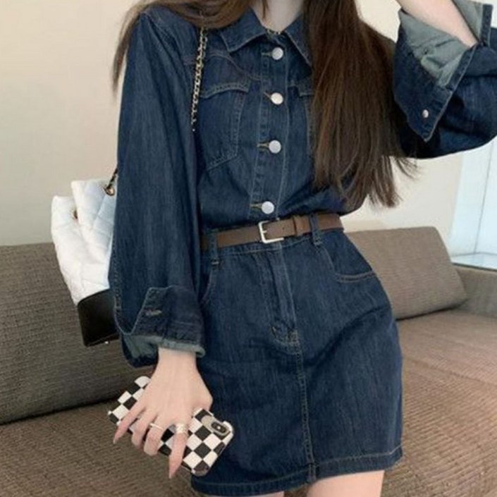 진청 허리강조 미니 데님 A라인 원피스 청 미니 swg+09232JW