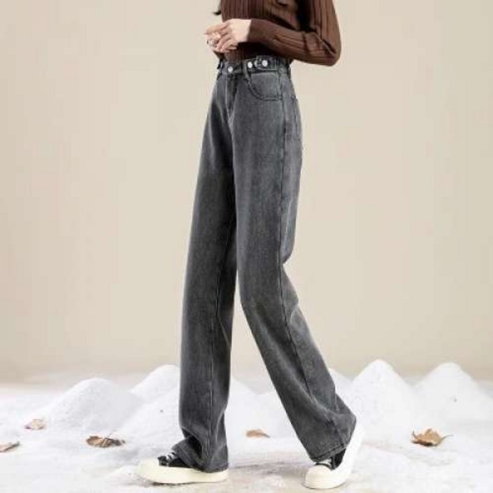 여자 기모 청바지 데님 융 와이드 팬츠 빅사이즈 겨울