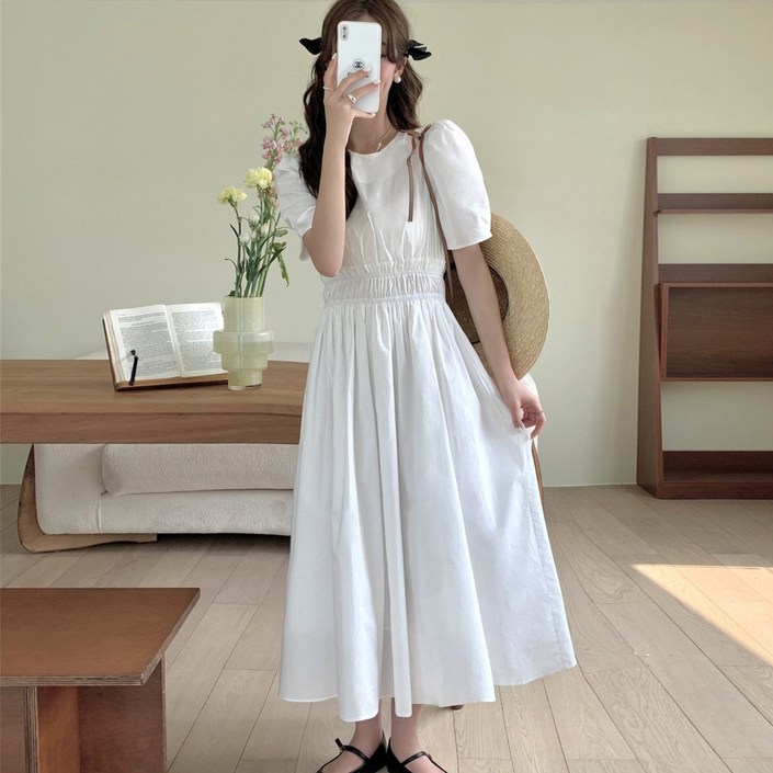 더블공주 퍼프원피스 허리밴딩  휴양지 룩 원피스