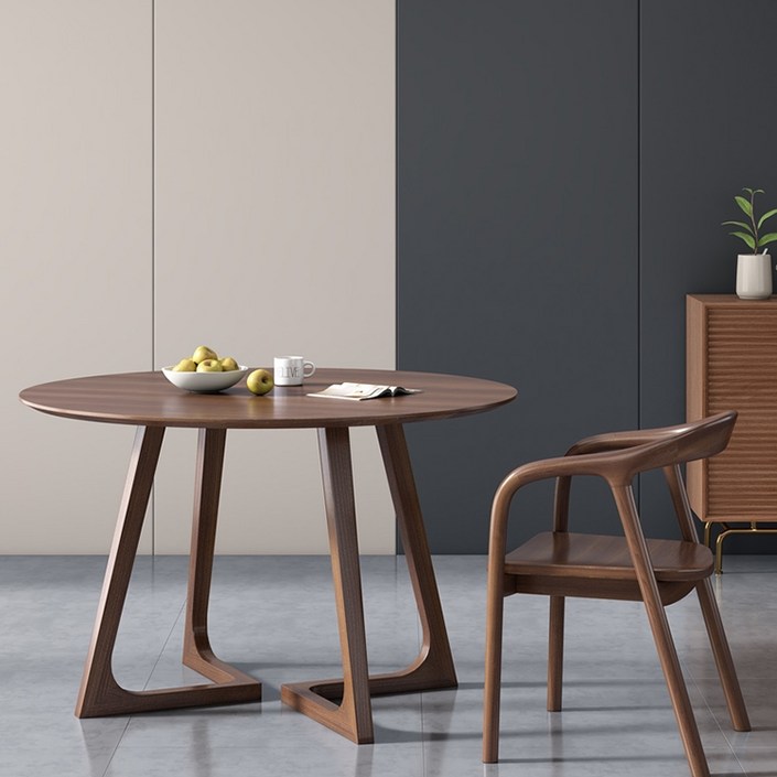 원형식탁 1000/1200 원목 우드 테이블 내추럴 감성 홈카페 북유럽 인테리어 원형 테이블 거실 주방 식탁, 4인용, 월넛색