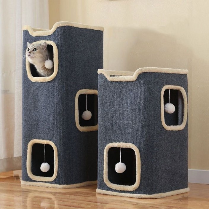 POPSONIC 고양이 숨숨집 하우스 고양이 스크래치 접이식, 그레이, 1개