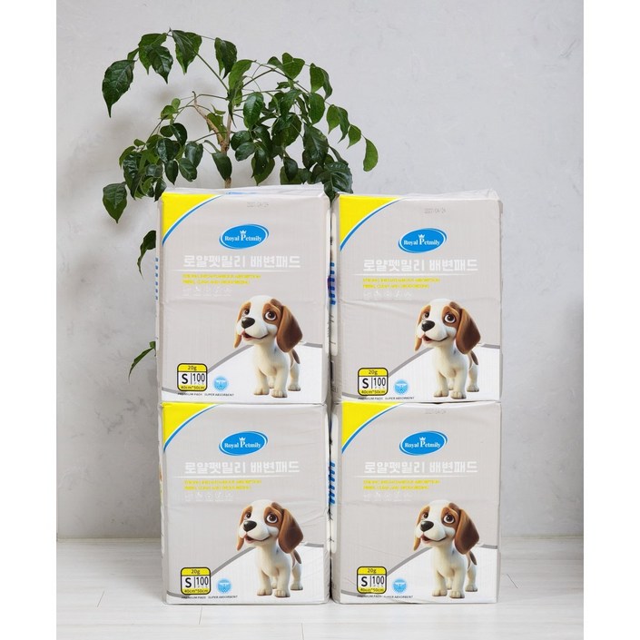 로얄펫밀리 배변패드 소형S 20g 4팩 400매 고흡수 천연펄프 애견 반려견 강아지배변패드, 4팩, 100개입