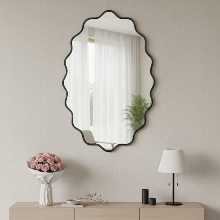 Fahomiss 타원형 벽걸이 거울 안깨지는 안전거울 예쁜 인테리어 벽거울 욕실 거울, 블랙