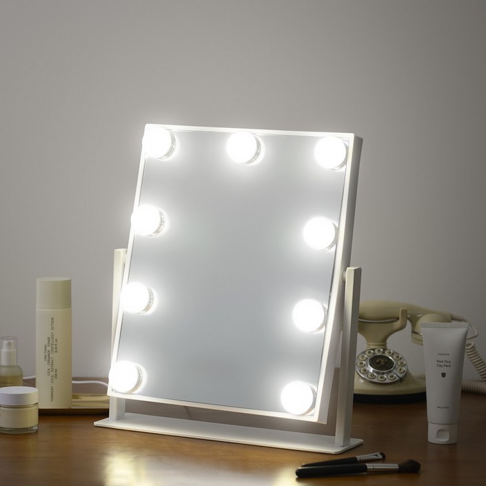 나쥬랑 메이크업 거울 LED 무선 조명 화장 거울, 화이트 20231031