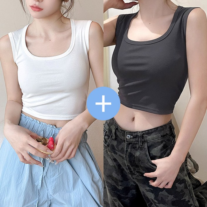 스토리원 여성 1+1 일반/크롭기장 스퀘어넥 나시 민소매 이너웨어 WM-SSWT012
