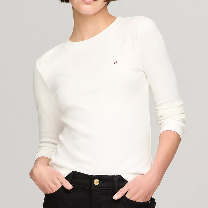 타미힐피거 여성 슬림핏 크루넥 긴팔티셔츠 Milky Way