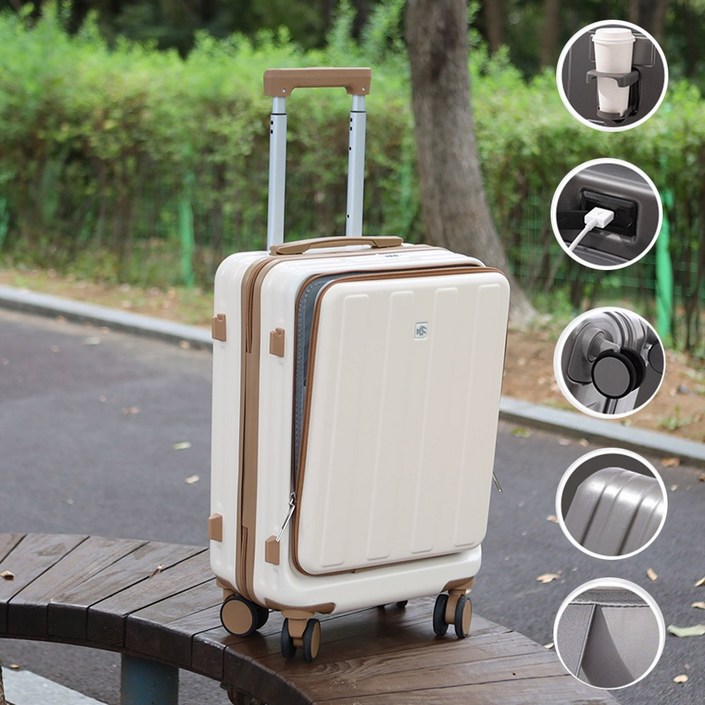 전면오픈 앞포켓 기내용 캐리어 20인치 프론트 클로저 다기능 캐리어 무음 스티어링 휠 마모 여행용 캐리어 스크래치 방지 노트북 수납이 가능한 비즈니스 캐리어