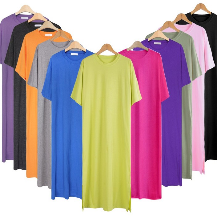 민트위니 여성용 반팔 롱 원피스 면100 캐주얼 홈웨어 옆트임 잠옷 여름 빅사이즈