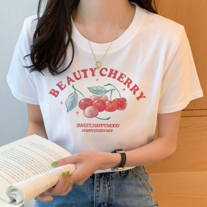 DADADA 여성 라운드 반팔티 면 프린팅 반팔티 1p