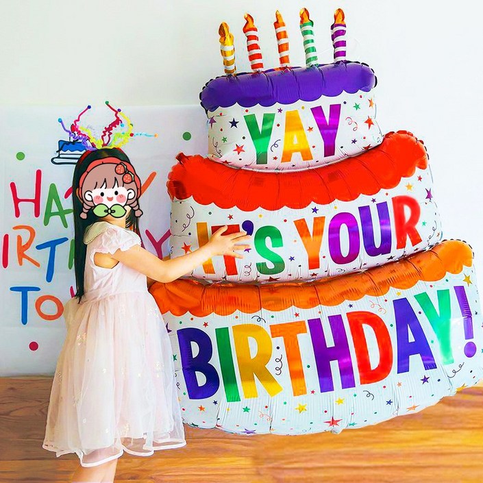 생일케익풍선 1미터 초대형 3단 케익 은박 풍선 장식 생일파티