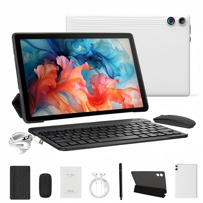 Wqplo A10L 태블릿PC,10.1인치태블릿,12G64G,8 코어,안드로이드 14, WiFi, 하얀색White슈트, 64GB