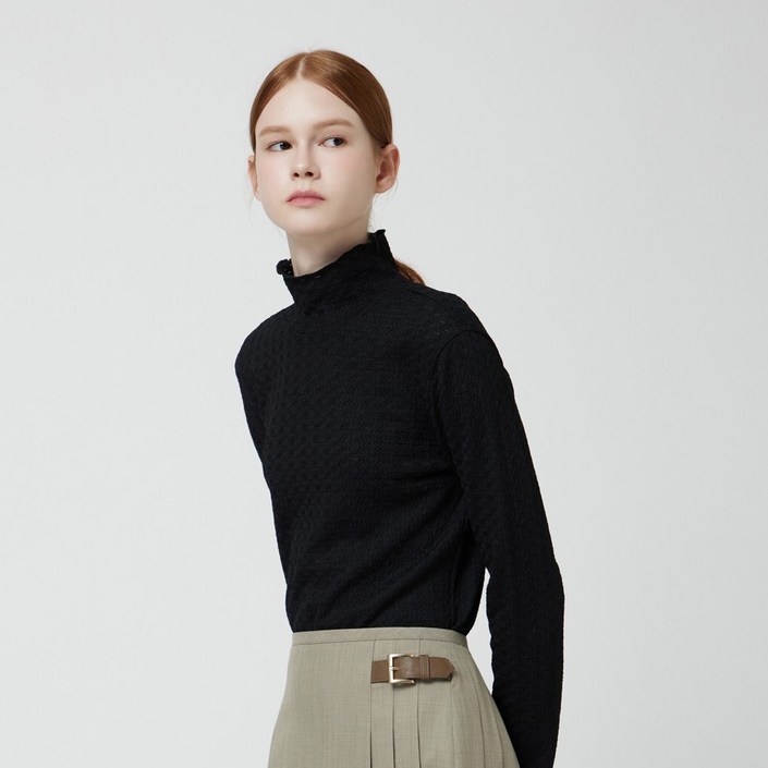 레이스 하이넥 티셔츠_C254PSM054