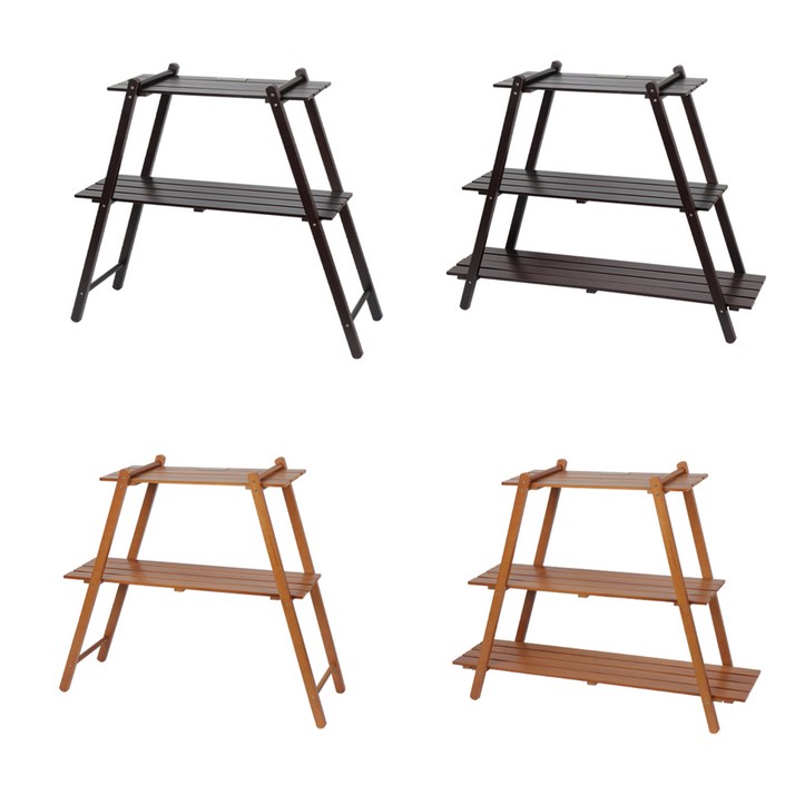 몽크로스 캠핑 원목 우드 쉘프 선반, 1개, 3단, 다크브라운