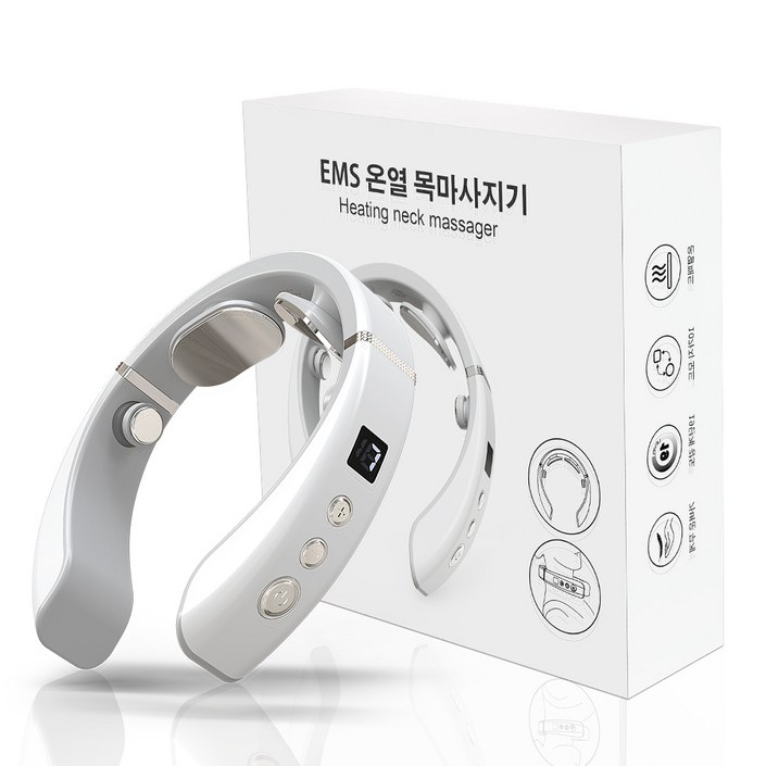 EMS 저주파 목 마사지기 온열기능 휴대용 무선 찜질 안마기 음성기능