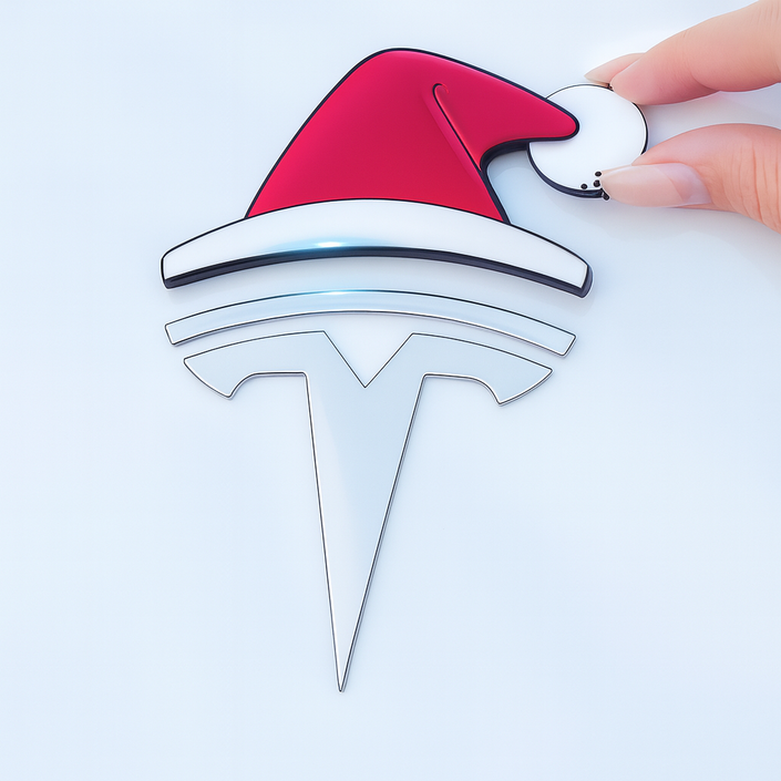 하루템 테슬라 크리스마스 산타 모자 엠블럼 스티커 금속 데코 차꾸미기 악세사리, 1개, 레드