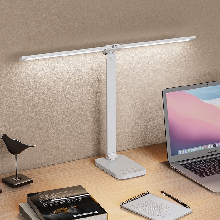 Airwit 독립조절 듀얼 LED 스탠드 조명 시력보호 블루라이트 차단 와이드 조명 무단계 밝기조절 책상 사무실 학습용 사무용 독서용, 화이트