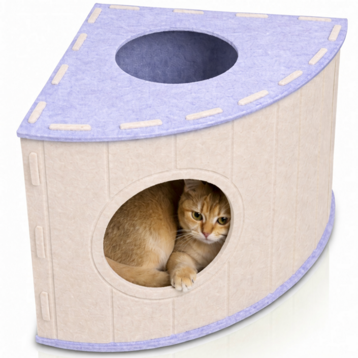 디오두 공간활용 코너 고양이 숨숨집 대형, 1개, 파스텔 블루