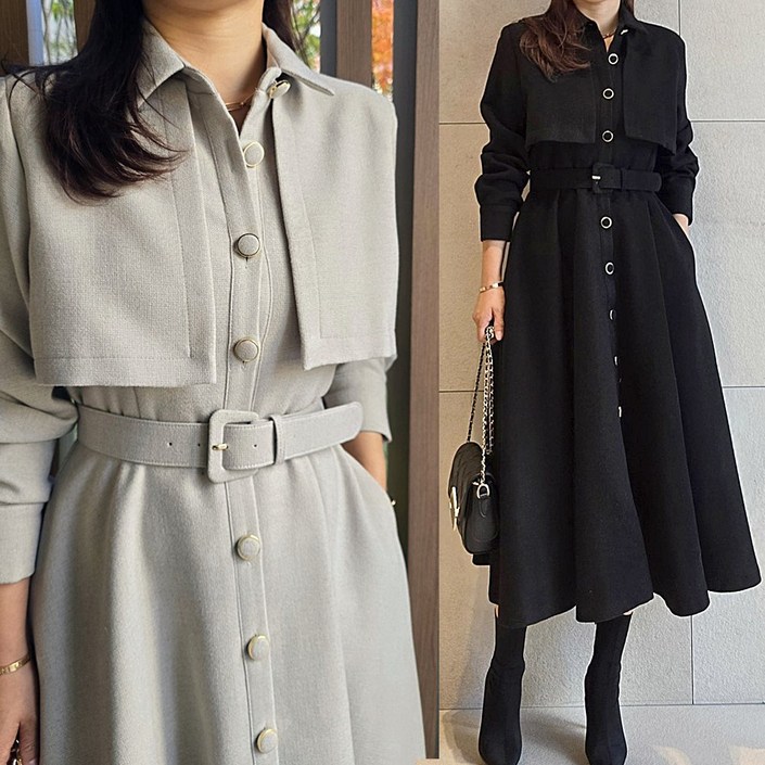 벨티드 셋업 트렌치 하객 코트 롱원피스