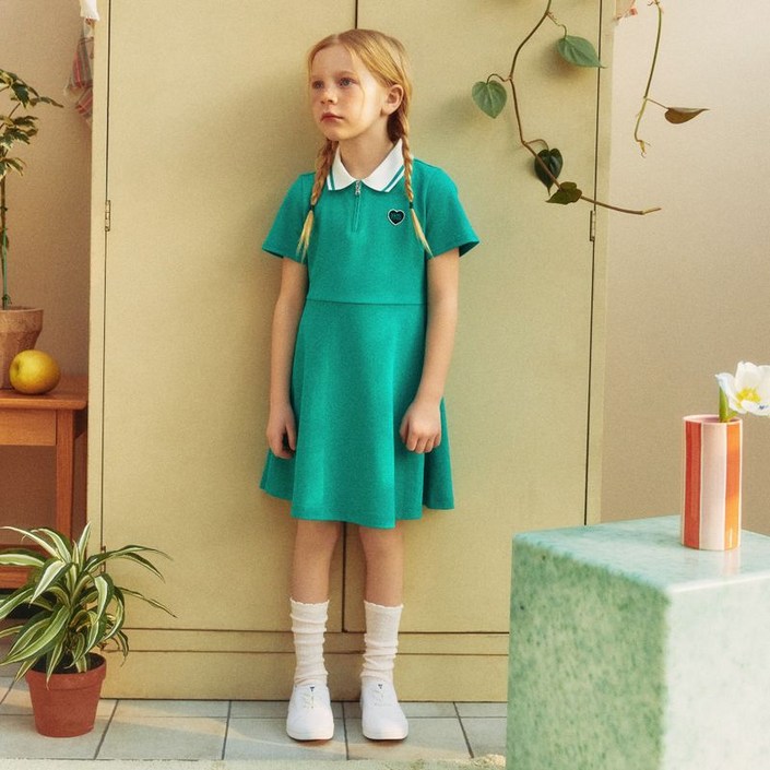 베네통키즈 여아 원피스 집업 피케 원피스_QAOP18531GN 키즈