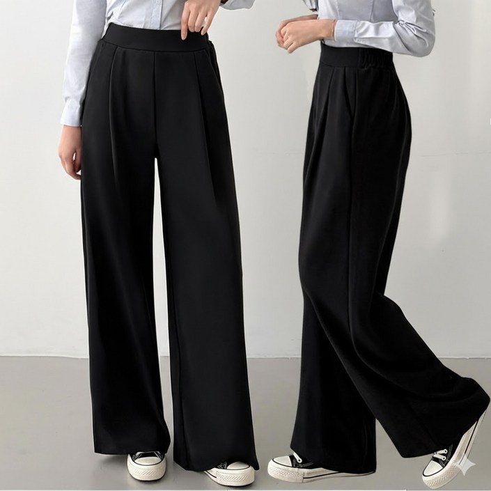 핏오짐 여성 일반기모 원턱 와이드 일자 슬랙스 밴딩 와이드팬츠 스판 바지