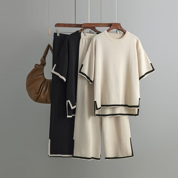여성 여름 니트 투피스  오버핏 반팔 상의  통기성 좋은 하프팬츠 셋업