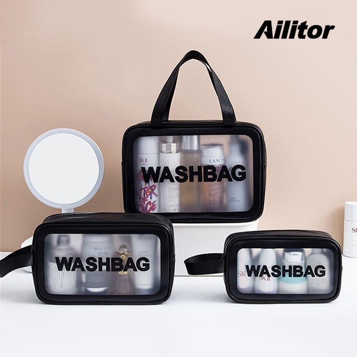 Ailitor 워시백 목욕가방 방수백 화장품 여행파우치 세트, 블랙 Ailitor 워시백 목욕가방 방수백 화장품 여행파우치 세트, 블랙