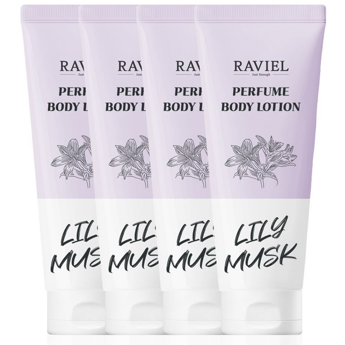 RAVIEL 밸런스드 케어 퍼퓸 바디로션 릴리머스크향, 200ml, 4개