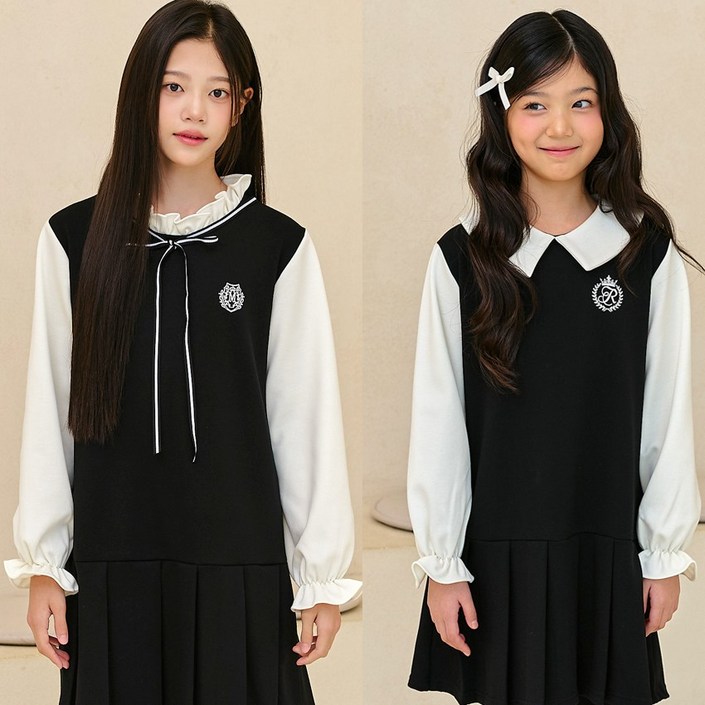 주니어 10대 겨울 사방스판 카라/리본 셔링 원피스 택일 행사 초등여아 콩쿨 하객룩