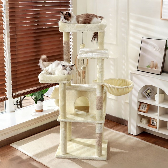 New World 튼튼한 대형 캣타워 다기능 등반스크래쳐장난감 고양이 집, 1개, 흰색