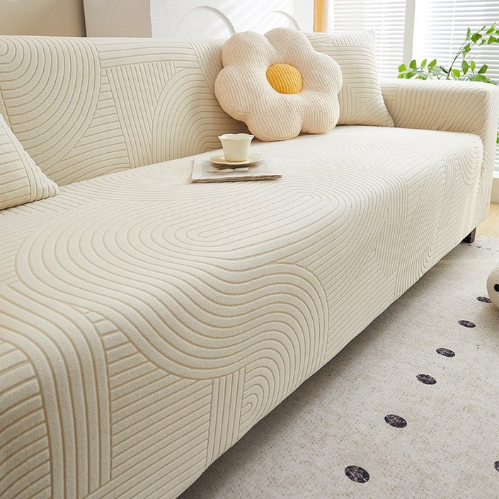 Zebeer 사계절 소파커버 고탄력 전방위 소포 미끄럼 애완 발톱 방지 쇼파커버, 1세트, 베이지