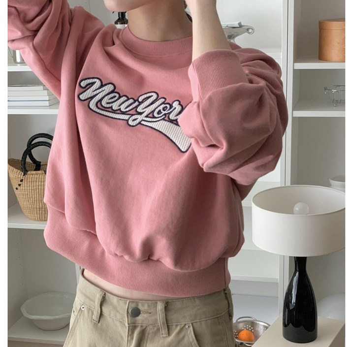 R151 와플뉴 맨투맨 레터링 뉴욕 세미크롭 쭈리코튼맨투맨 데일리 봄신상