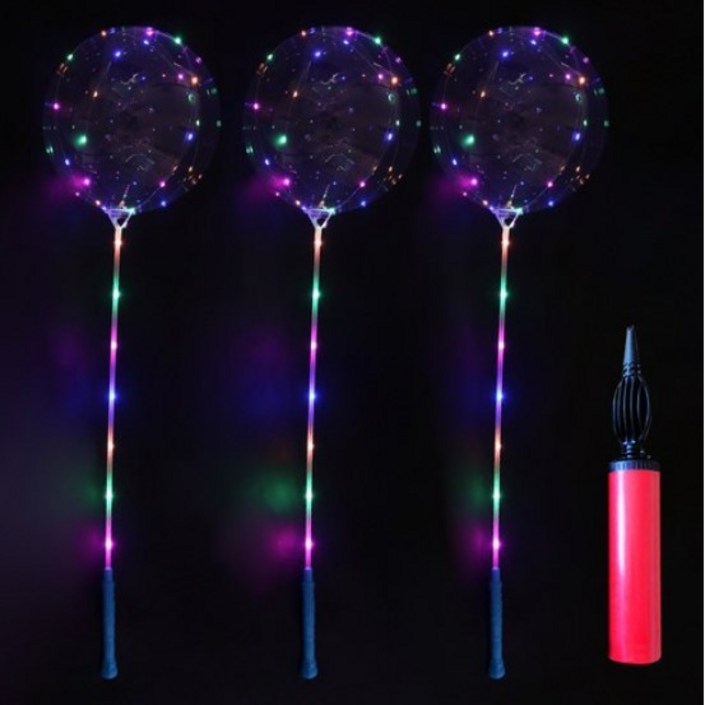 뷰라뷰 LED 풍선 야광 파티 축제 풍선세트 3p  손펌프
