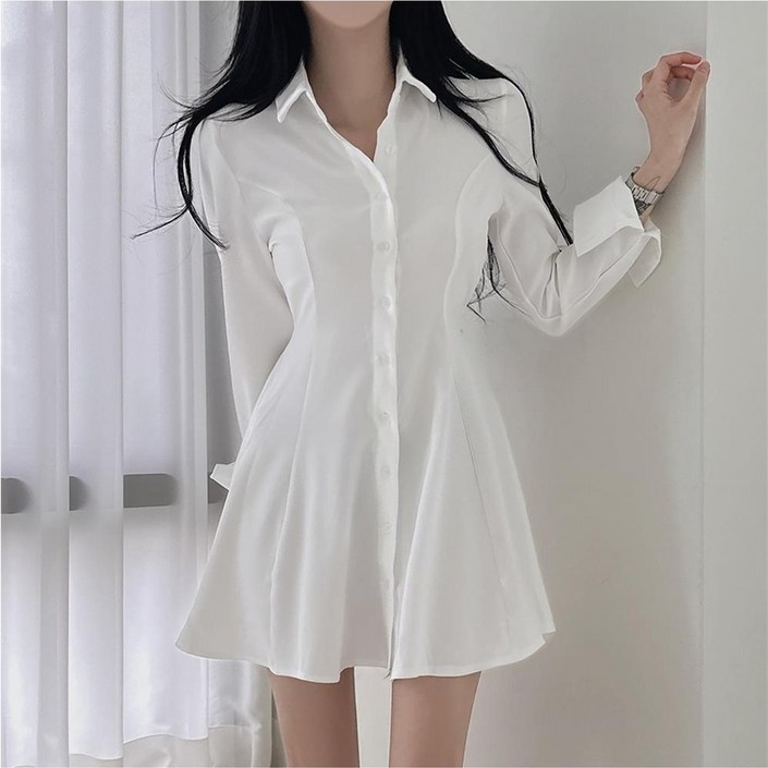 예쁨시전 찰랑 여리 개강 여신 데이트 여친룩 핀턱 긴팔 셔츠 미니 원피스