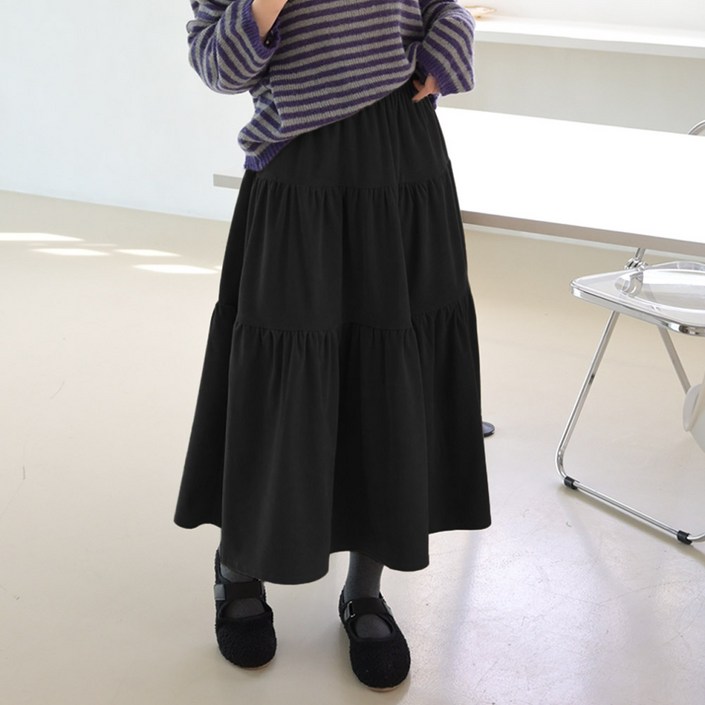 데일리앤 쥬디 코듀로이 캉캉 스커트 골덴 겨울 밴딩 셔링 플레어 롱치마