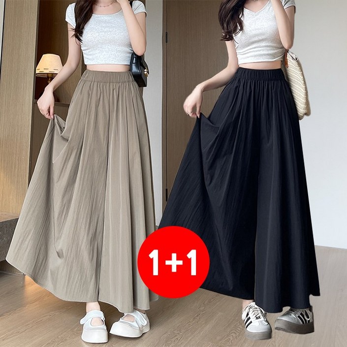 마쿠쿠 11 세트 여성 치마바지 빅사이즈 밴딩 플레어 와이드 팬츠 롱 스커트
