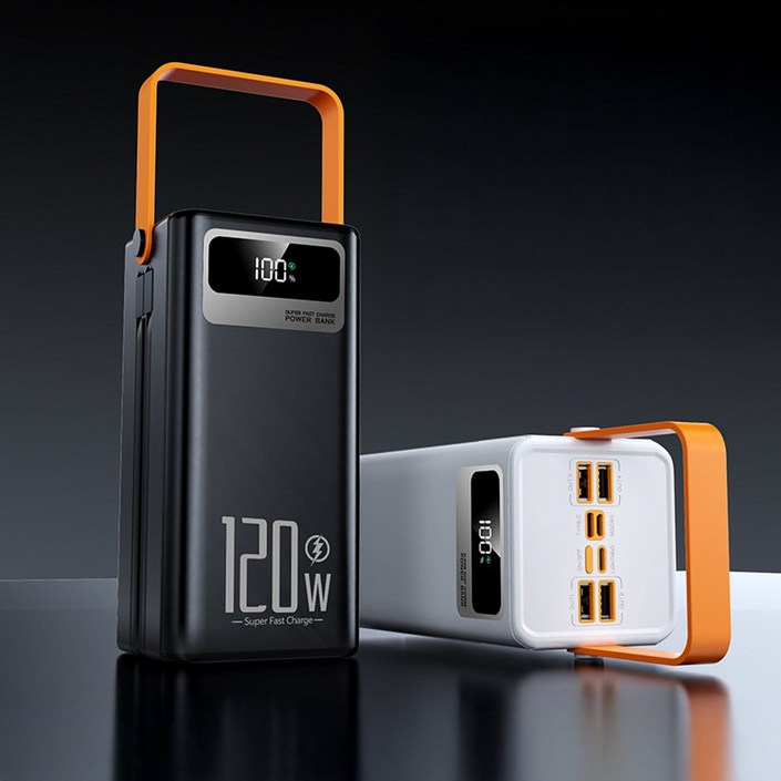 초고속충전 100000mAh 초대용량 보조배터리 야외 캠핑 차박 낚시, 블랙
