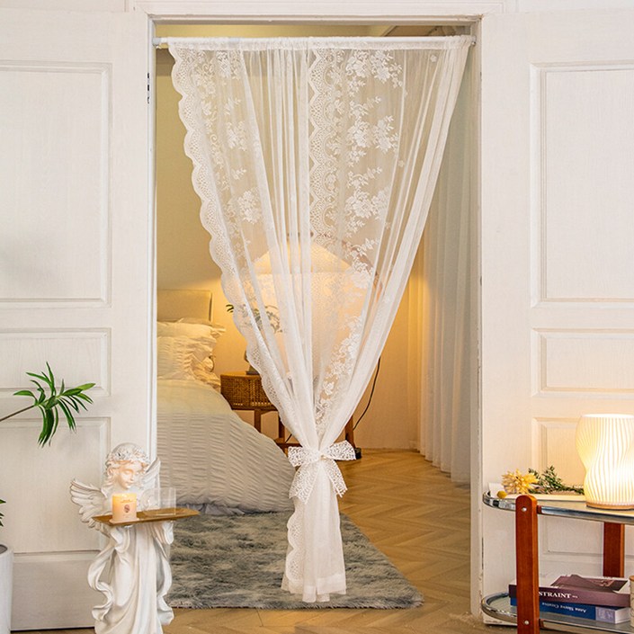 YYT 모던 심플 자수  레이스 커튼, 부드러운 레이스 문발 커튼