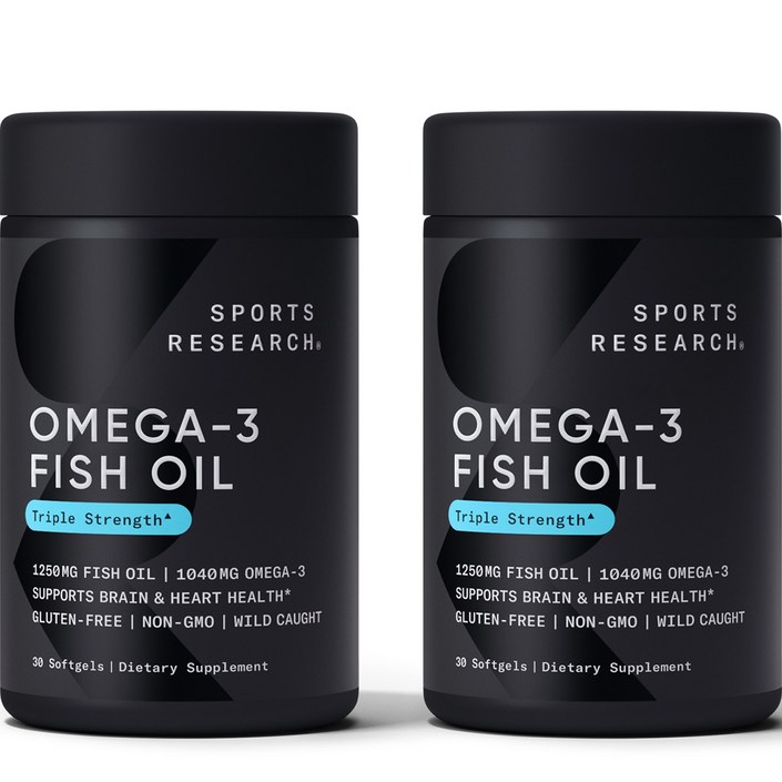 스포츠리서치 야생포획 알래스카산 명태 1040mg 오메가3 피쉬 오일 트리플 스트렝스 소프트젤, 30정, 2개