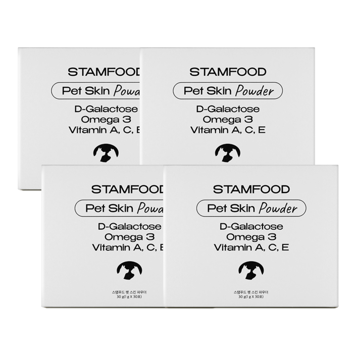 스탬푸드 펫 스킨 파우더 강아지 피부영양제 곰팡이성 피부염 아토피 고양이 피부병 종합영양제, 30회분, 피부피모알러지, 4개