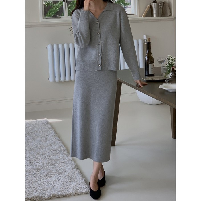 mu 베리 캐시미어 울 H라인 롱 니트 스커트 베이지 그레이 블랙