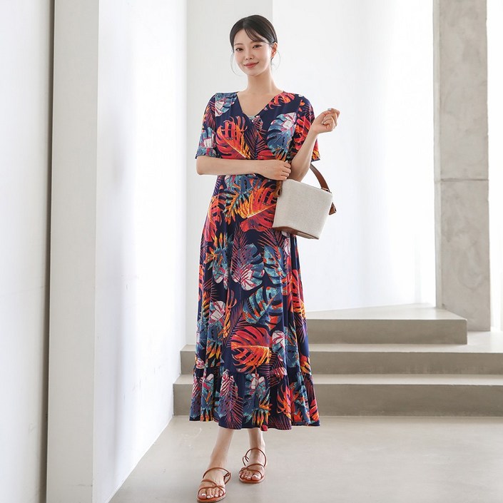 프롬코 여성 여름 휴양지 랩 저지 맥시 롱 원피스 FRC237