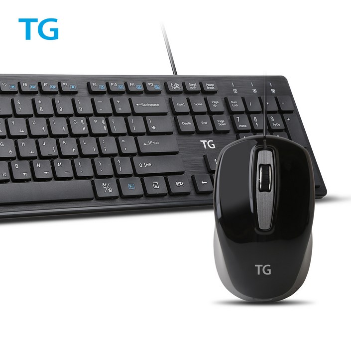 TGKM500US LOVELY 유선 키보드무소음 마우스 세트키스킨, 블랙