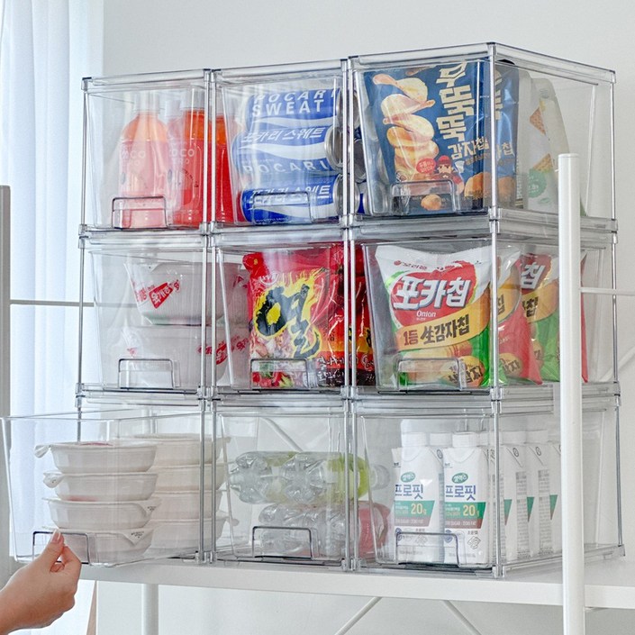 정리전문가추천 11 루시아이 적층식 실버 프레임 팬트리 정리함, 투명색, 2개