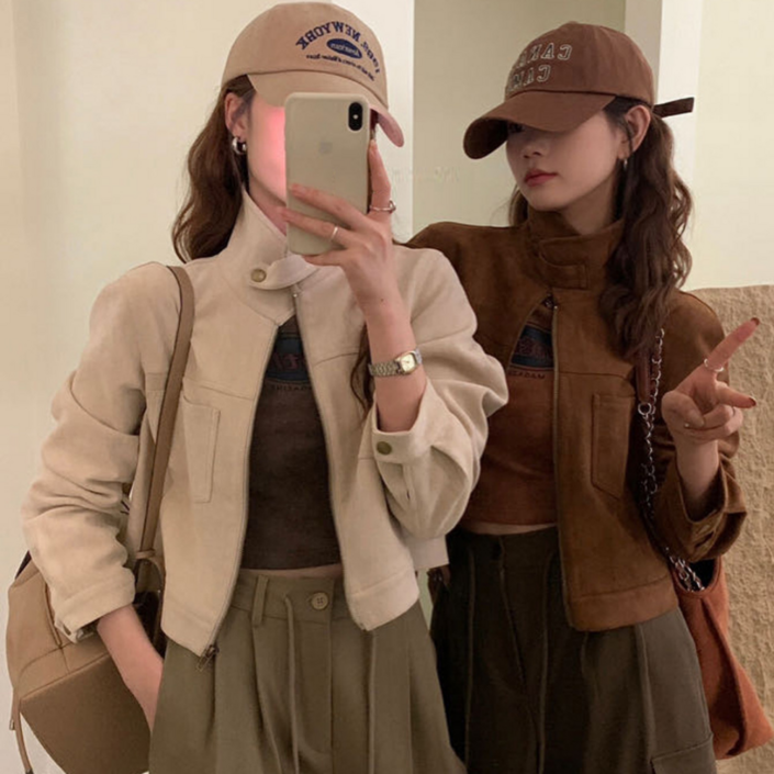 FW 시즌오프50세일빈티지 하이넥 세미 크롭 스웨이드 자켓 2color FW 시즌오프50세일빈티지 하이넥 세미 크롭 스웨이드 자켓 2color