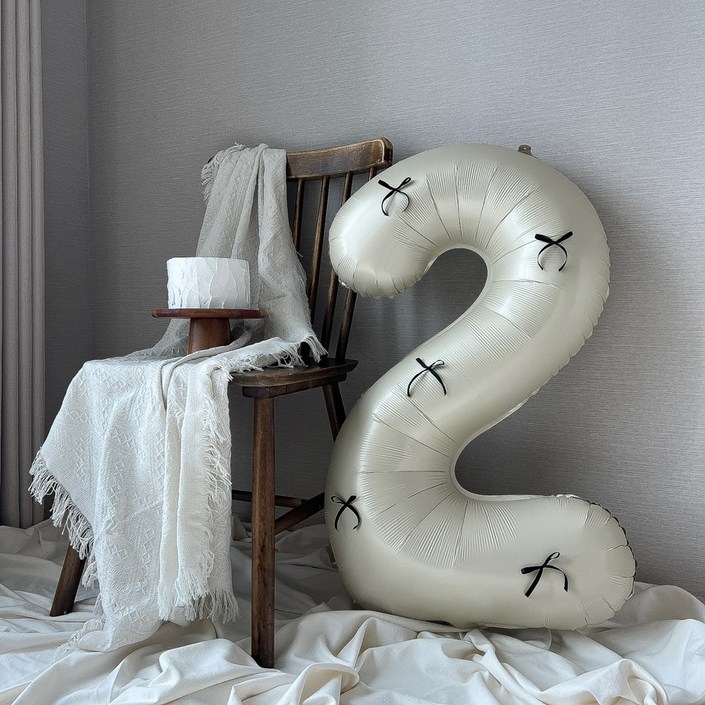 숫자풍선 생일풍선 대형 리본 생일파티용품 이벤트, 베이지블랙리본