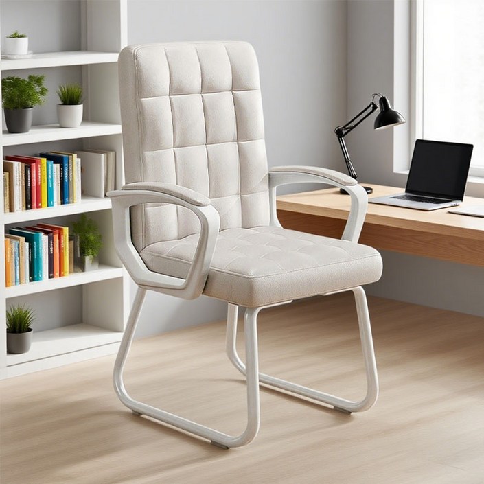 New World 가죽의자 사무실 공부용 틸팅기능 서재체어 사무용의자 A2, 흰색