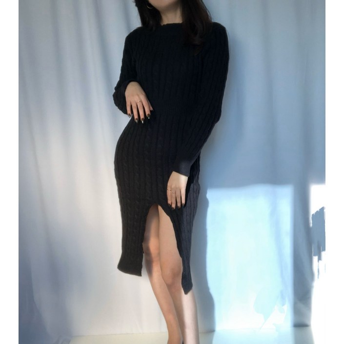 엘화야 꽈배기 슬림 니트원피스 도톰한원피스 롱원피스